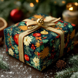 Klassieke kerstversiering & feestelijk gebladerte cadeaupapier
