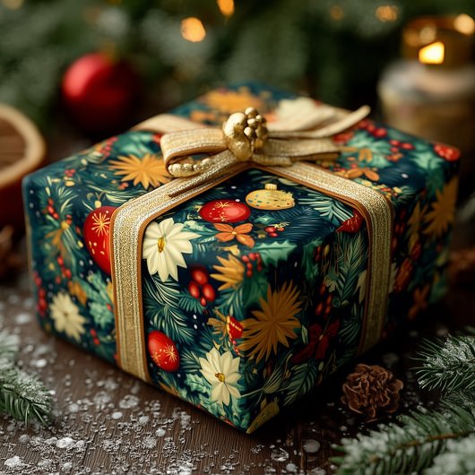 Klassieke kerstversiering & feestelijk gebladerte cadeaupapier