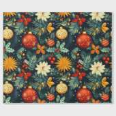 Klassieke kerstversiering & feestelijk gebladerte cadeaupapier (Vlak)