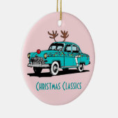 Klassieke kerstversiering met rode sneeuwrenrendie keramisch ornament (Rechts)