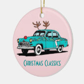 Klassieke kerstversiering met rode sneeuwrenrendie keramisch ornament (Links)