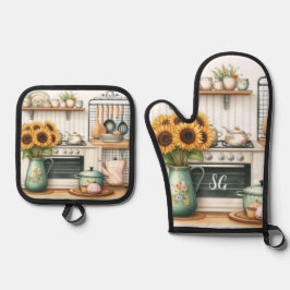 Klassieke keukenprint  ovenwant & pannenlap set