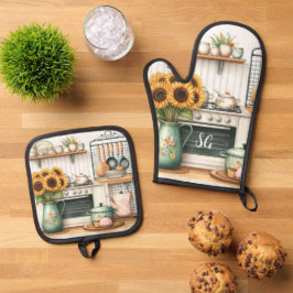 Klassieke keukenprint ovenwant & pannenlap set
