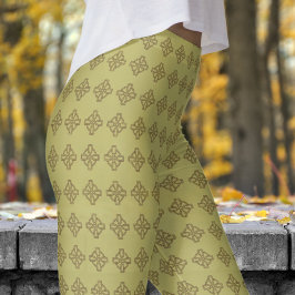 Klassieke Khaki Green Tribal Cross Patroon Leggings