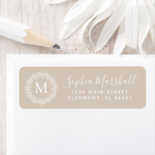 Klassieke Khaki Tan Monogram Return Address Label (Insitu)