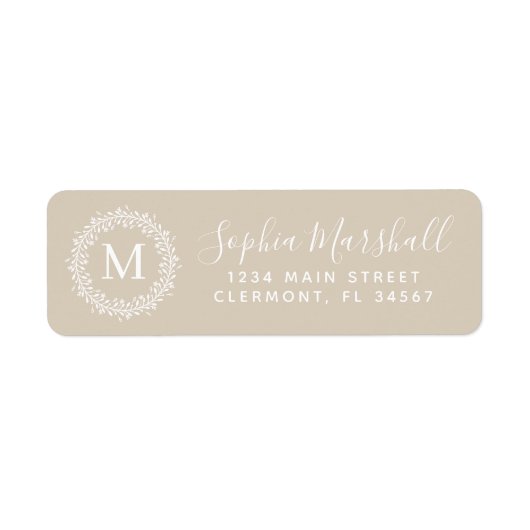 Klassieke Khaki Tan Monogram Return Address Label (Voorkant)