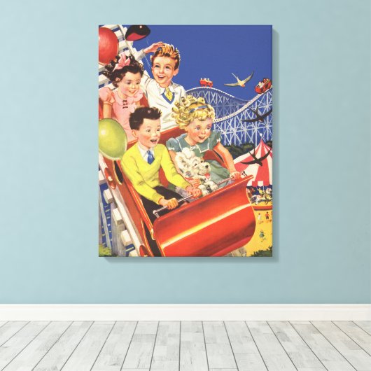 Klassieke Kinderballonnen Hond Roller Coaster Rit Canvas Afdruk (Insitu (Houten vloer))