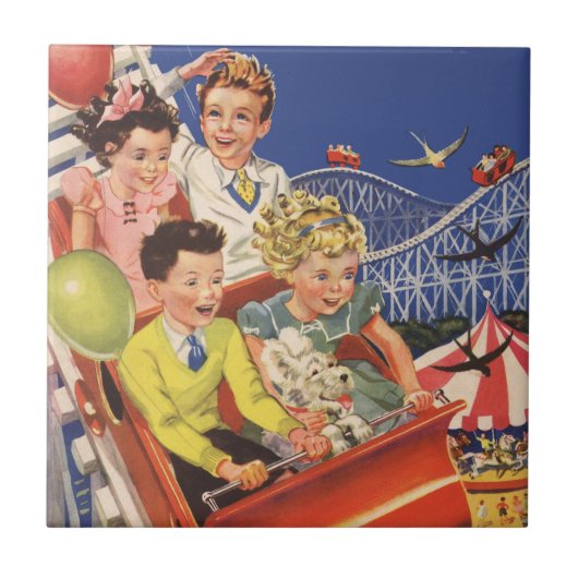 Klassieke Kinderballonnen Hond Roller Coaster Rit Tegeltje (Voorkant)