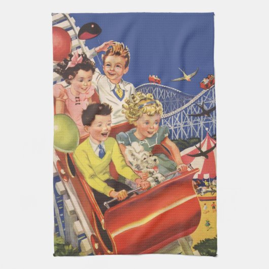 Klassieke Kinderballonnen Hond Roller Coaster Rit Theedoek (Verticaal)