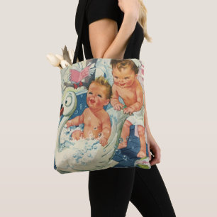 Klassieke kinderen die bubbels blazen in een zwaan tote bag