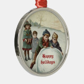 Klassieke kinderen die spelen in de winter metalen ornament (Rechts)