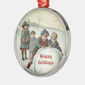 Klassieke kinderen die spelen in de winter metalen ornament (Links)