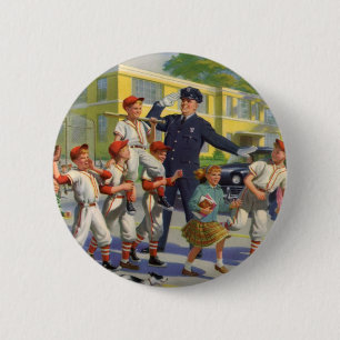 Klassieke kinderen, honkbalspelers overstekend ver ronde button 5,7 cm