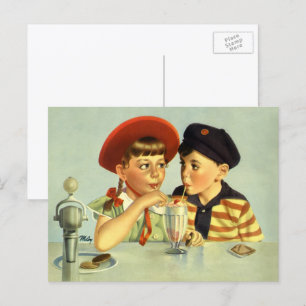Klassieke kinderen, jongen en meisje delen een mil briefkaart