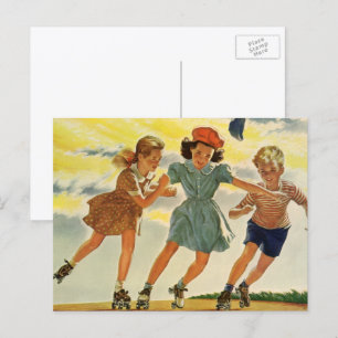 Klassieke kinderen, jongens en meisjes plezier op briefkaart