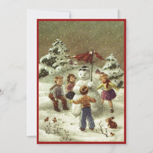 Klassieke kinderen maken een sneeuwman feestdagenkaart (Voorkant)