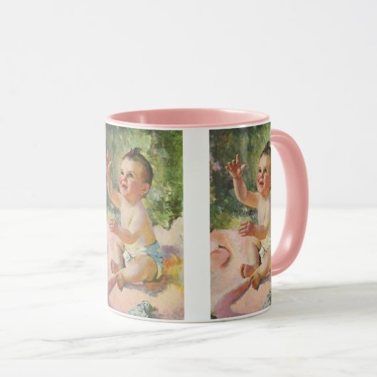 Klassieke Kinderen, Schattig Baby Meisje op een Ro Mok (Voorkant rechts)