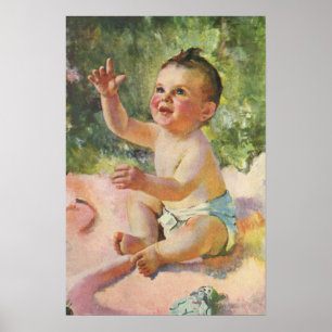 Klassieke kinderen, schattige baby meisje op een r poster
