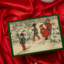 Klassieke Kinderen Skiën Door een Besneeuwd Bos