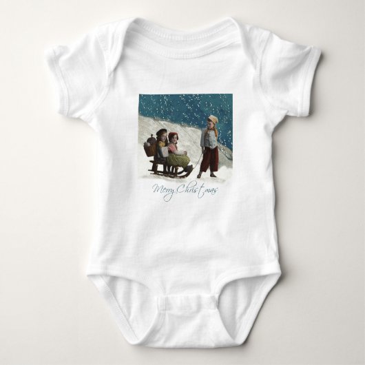 Klassieke Kinderen Sleden Kerstmis Winter Romper (Voorkant)
