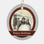 Klassieke kinderen spelen in de winter keramisch ornament (Links)