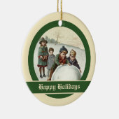 Klassieke kinderen spelen in de winter keramisch ornament (Rechts)