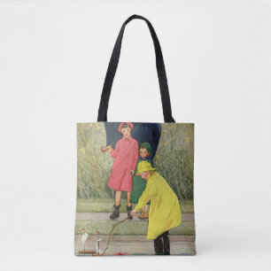 Klassieke kinderen spelen in plassen "Een regenach Tote Bag