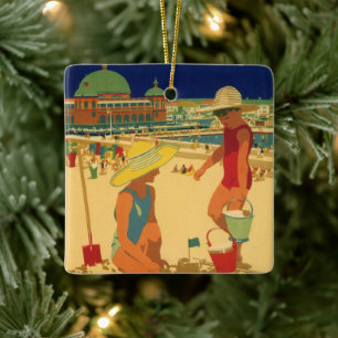 Klassieke kinderen, zusters familie vakantie aan h keramisch ornament