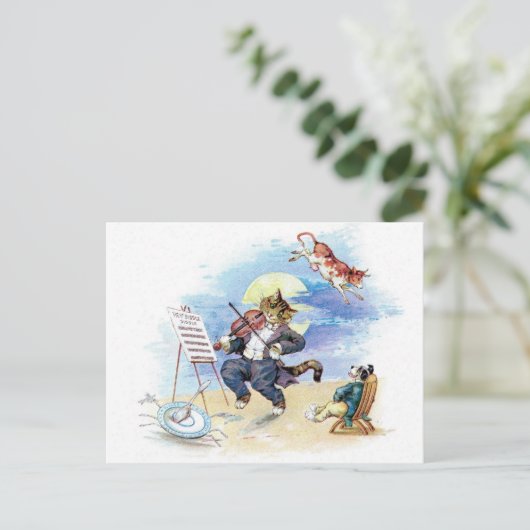 Klassieke kinderrijmpje Hey Diddle, Kat Fiddle kun Briefkaart (Staand voorkant)