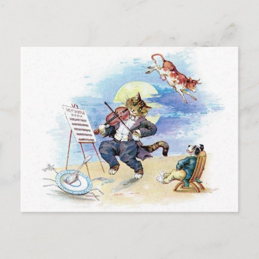 Klassieke kinderrijmpje Hey Diddle, Kat Fiddle kun Briefkaart (Voorkant)
