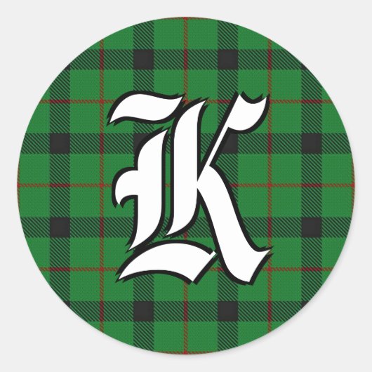 Klassieke Klan Kincaid Tartan Monogram Ronde Sticker (Voorkant)