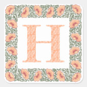 Klassieke klaprozen Oranje Bloemen & Groene Monogr Vierkante Sticker (Voorkant)