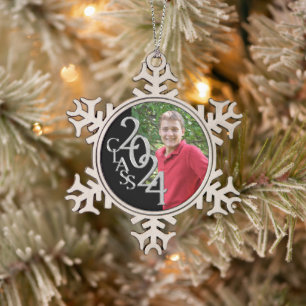 Klassieke Klasse van 2024 Afstuderen Foto Tin Sneeuwvlok Ornament