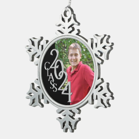 Klassieke Klasse van 2024 Afstuderen Foto Tin Sneeuwvlok Ornament (Rechts)