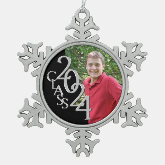 Klassieke Klasse van 2024 Afstuderen Foto Tin Sneeuwvlok Ornament (Voorkant)