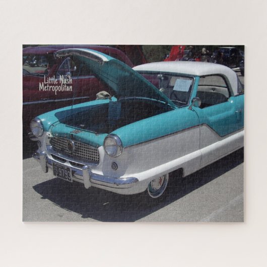 Klassieke kleine Turquoise Nash Metropolitan Car Legpuzzel (Horizontaal)