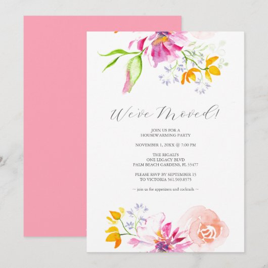 Klassieke Kleurrijke Bloemen Housewarming Party Kaart (Voorkant / Achterkant)