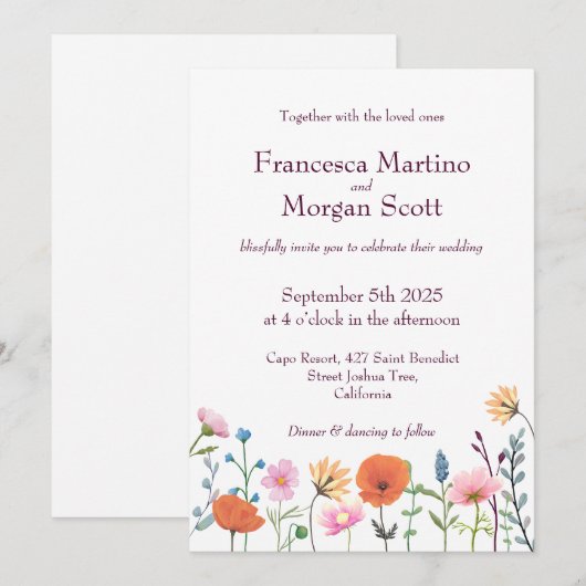 Klassieke kleurrijke bloemengroen bruiloft kaart (Voorkant / Achterkant)