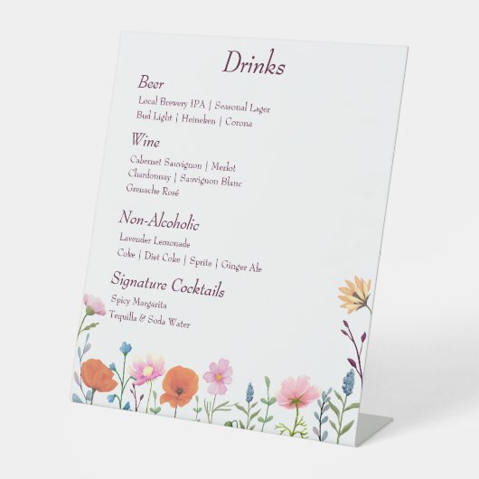 Klassieke kleurrijke bloemengroen drink menu reclamebord met voetstuk (Voorkant)