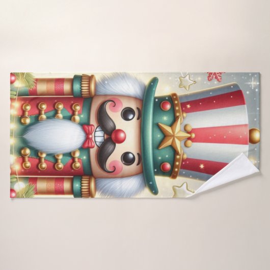 Klassieke, kleurrijke, grillige kerst notenkraker badhanddoek (Badhanddoek)