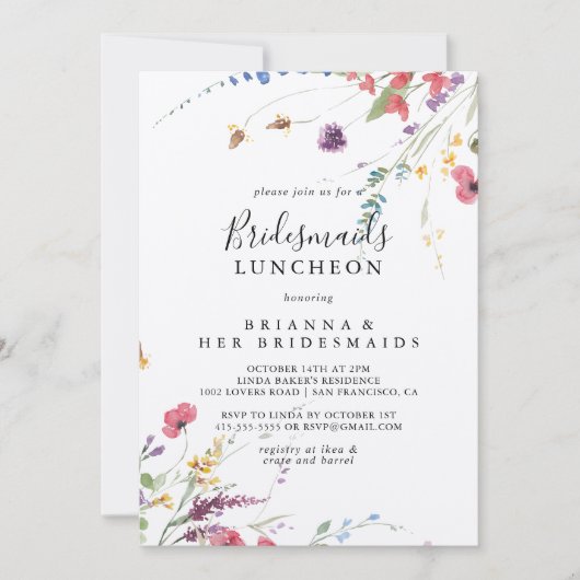 Klassieke kleurrijke Wilde Bridesmaids Luncheon Sh Kaart (Voorkant)