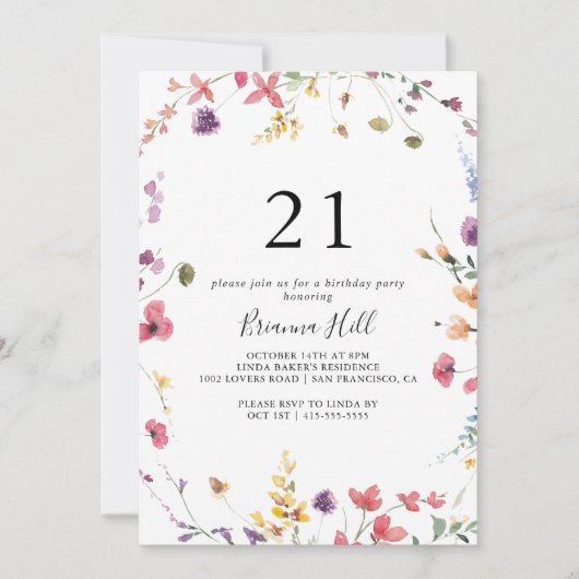 Klassieke kleurrijke wilde flora 21e verjaardag kaart (Voorkant)