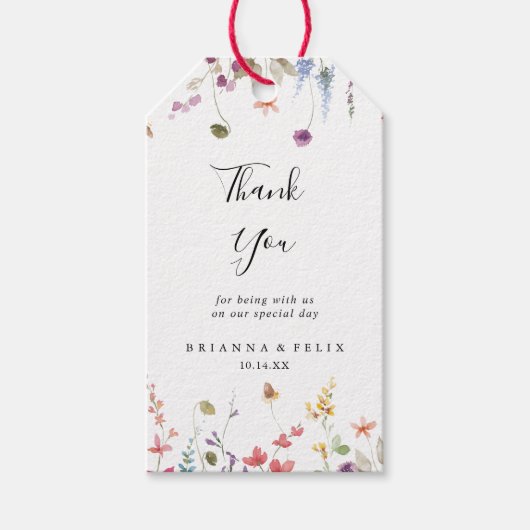 Klassieke kleurrijke wilde flora bruiloft Dank je Cadeaulabel (Voorkant)