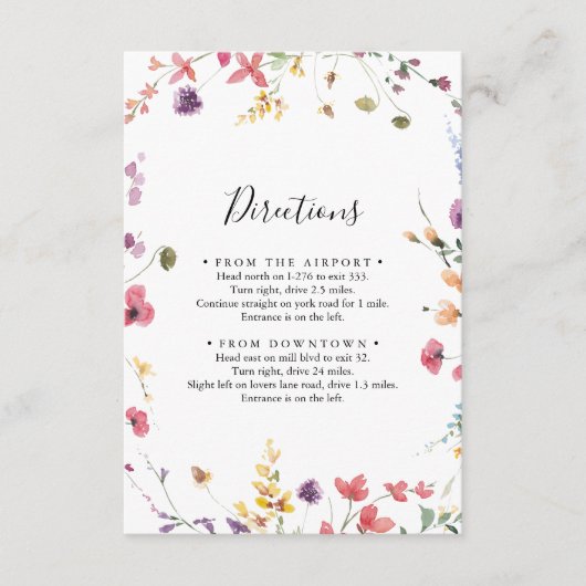 Klassieke kleurrijke wilde flora-bruiloft richting informatiekaartje (Voorkant)