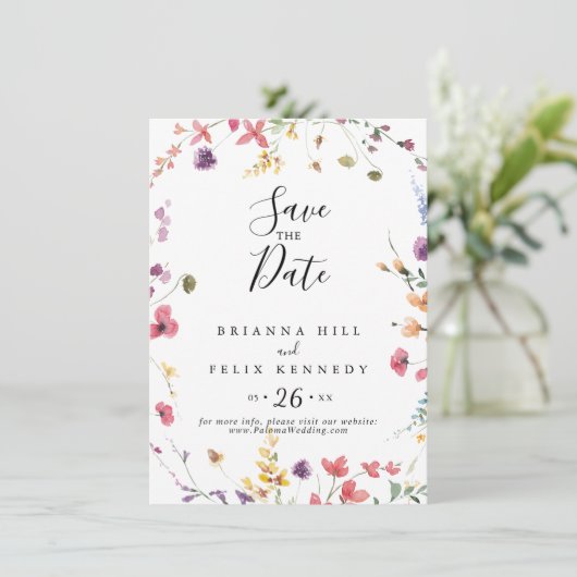 Klassieke kleurrijke wilde flora bruiloft save the date (Staand voorkant)