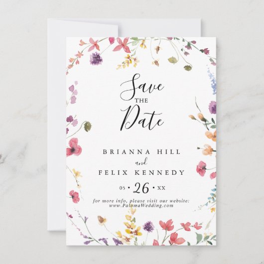 Klassieke kleurrijke wilde flora bruiloft save the date (Voorkant)