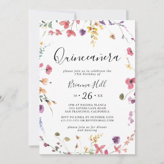 Klassieke kleurrijke wilde flora Quinceañera Kaart (Voorkant)