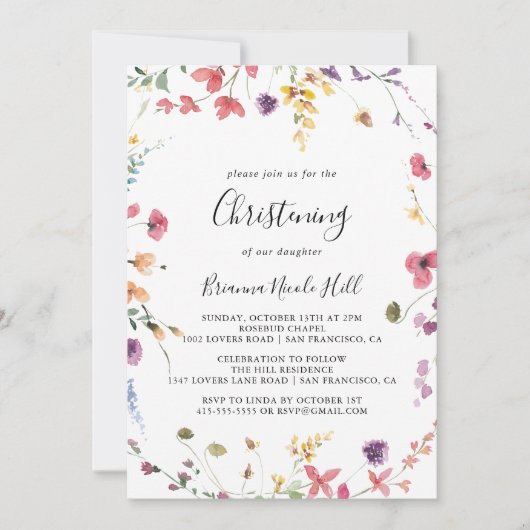 Klassieke kleurrijke wilde Floral Christening Kaart (Voorkant)