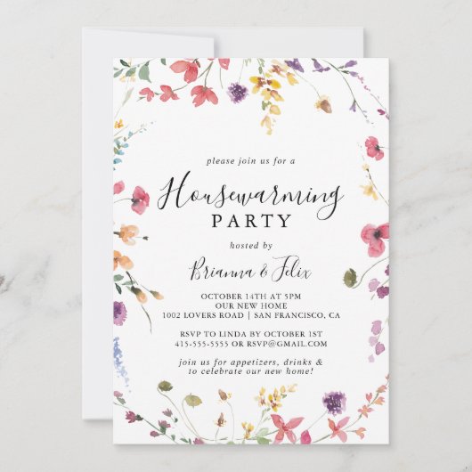 Klassieke kleurrijke Wilde Floral Housewarming Par Kaart (Voorkant)