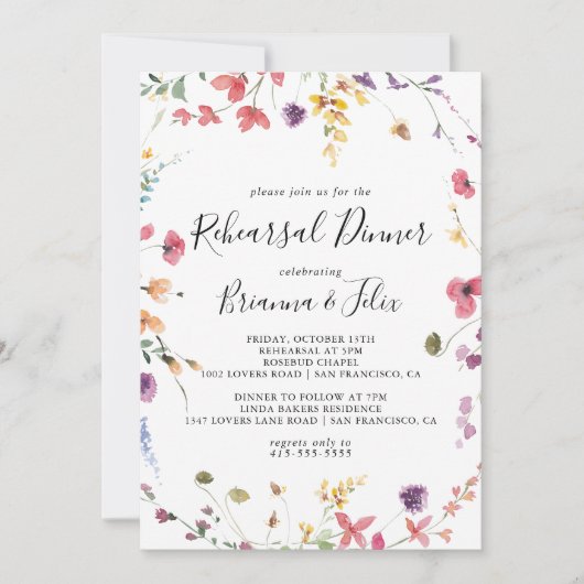 Klassieke kleurrijke wilde-Floral repesal Dinner Kaart (Voorkant)